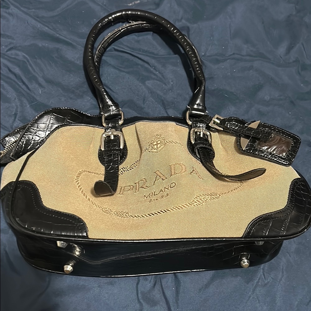 3 marked posts for $40 Black and Tan Structured Satchel with Double Handles
